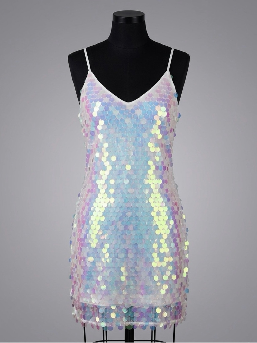 NWOT Iridescent Holographic Sequin Mini Dress - Size M